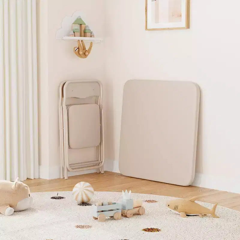 Ensemble table et chaises pliantes 3 pièces pour garçons et filles, table et chaise portables avec coussin souple en PU, idéal pour manger, lire et jouer