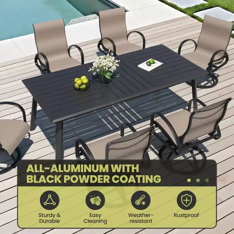 Ensembles de salle à manger d'extérieur en aluminium Crestlive Products – Table de salle à manger de patio avec chaises classiques à accoudoirs ronds pour 6 à 10 personnes