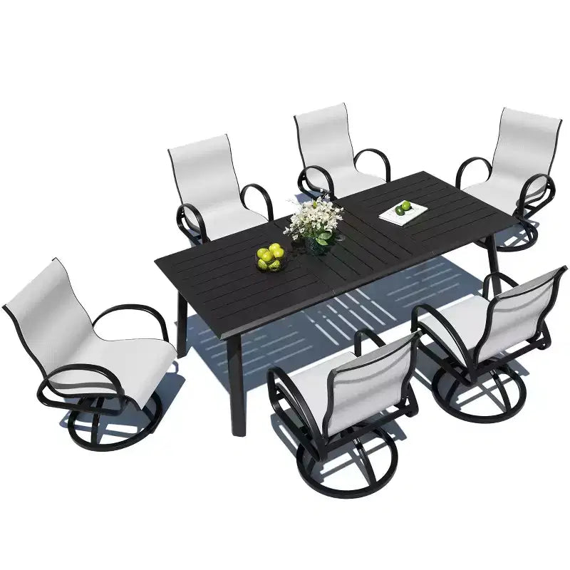 Ensembles de salle à manger d'extérieur en aluminium Crestlive Products – Table de salle à manger de patio avec chaises classiques à accoudoirs ronds pour 6 à 10 personnes