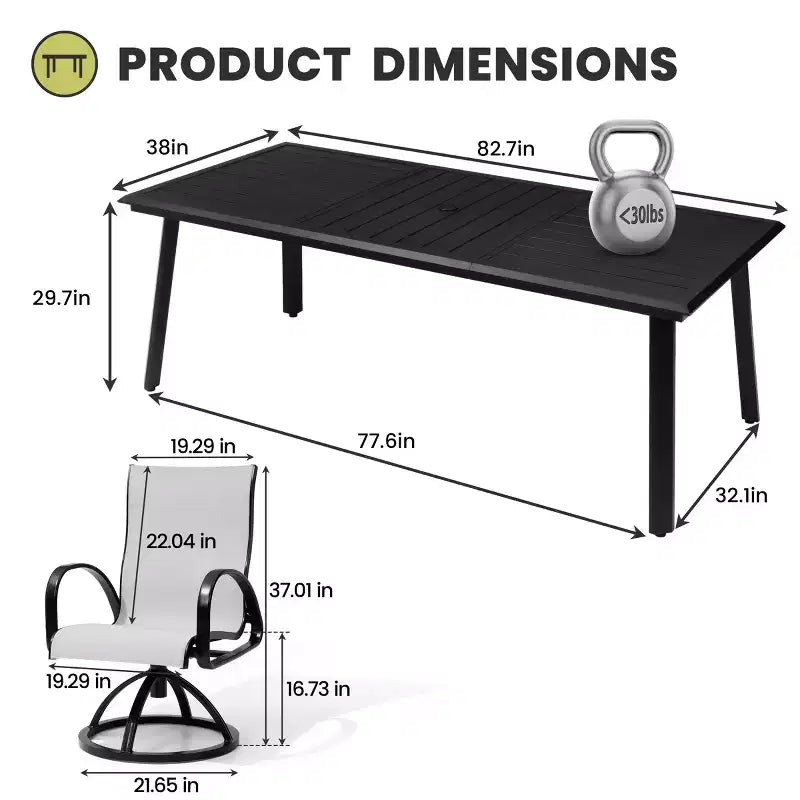 Ensembles de salle à manger d'extérieur en aluminium Crestlive Products – Table de salle à manger de patio avec chaises classiques à accoudoirs ronds pour 6 à 10 personnes