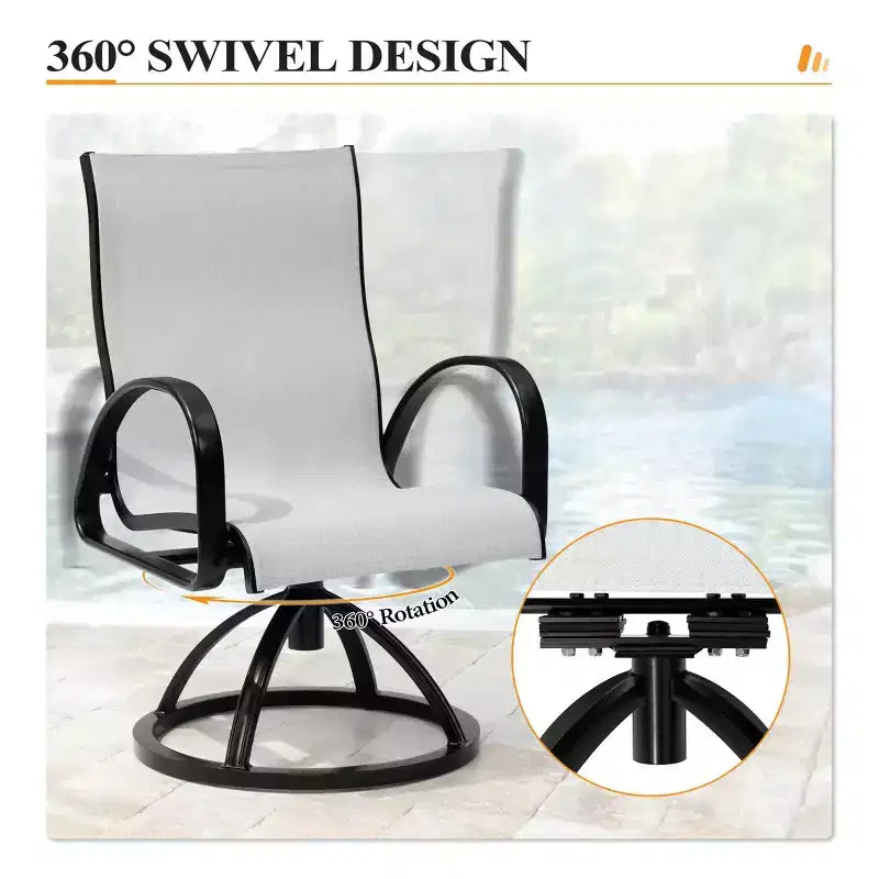 Ensembles de salle à manger d'extérieur en aluminium Crestlive Products – Table de salle à manger de patio avec chaises classiques à accoudoirs ronds pour 6 à 10 personnes
