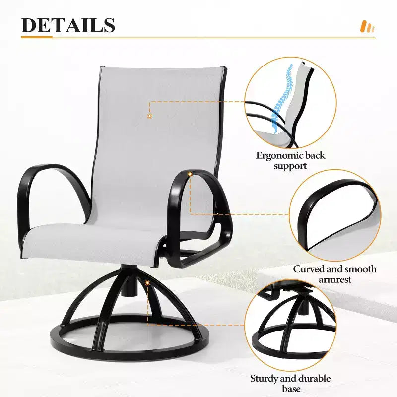 Ensembles de salle à manger d'extérieur en aluminium Crestlive Products – Table de salle à manger de patio avec chaises classiques à accoudoirs ronds pour 6 à 10 personnes