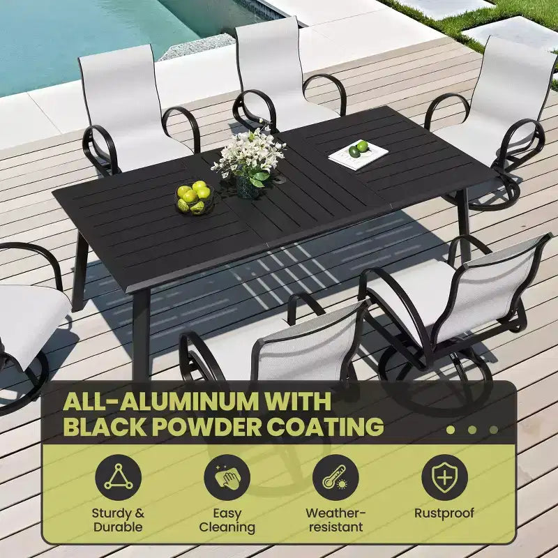 Ensembles de salle à manger d'extérieur en aluminium Crestlive Products – Table de salle à manger de patio avec chaises classiques à accoudoirs ronds pour 6 à 10 personnes
