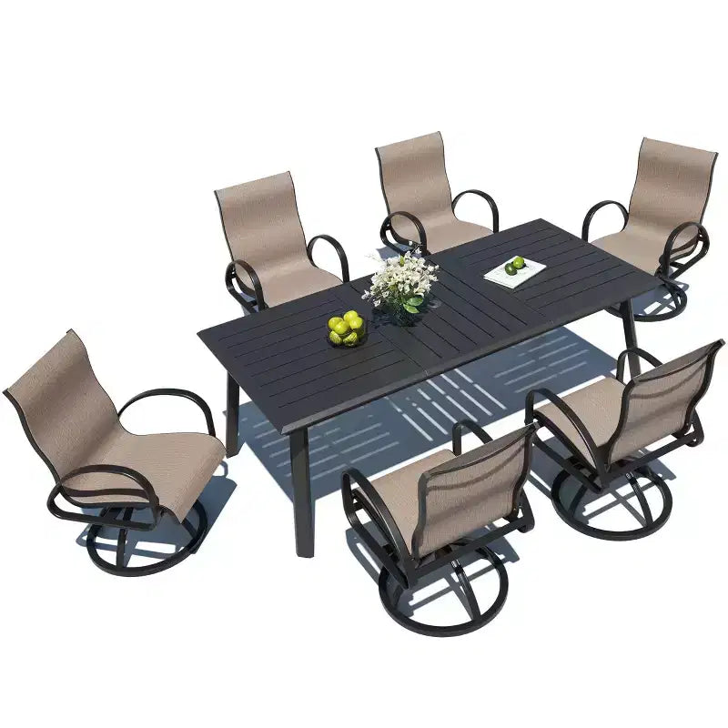 Ensembles de salle à manger d'extérieur en aluminium Crestlive Products – Table de salle à manger de patio avec chaises classiques à accoudoirs ronds pour 6 à 10 personnes