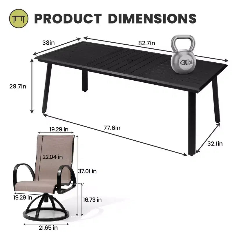 Ensembles de salle à manger d'extérieur en aluminium Crestlive Products – Table de salle à manger de patio avec chaises classiques à accoudoirs ronds pour 6 à 10 personnes