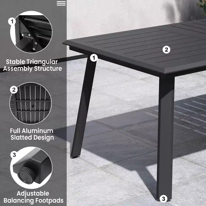 Ensembles de salle à manger d'extérieur en aluminium Crestlive Products – Table de salle à manger de patio avec chaises classiques à accoudoirs ronds pour 6 à 10 personnes