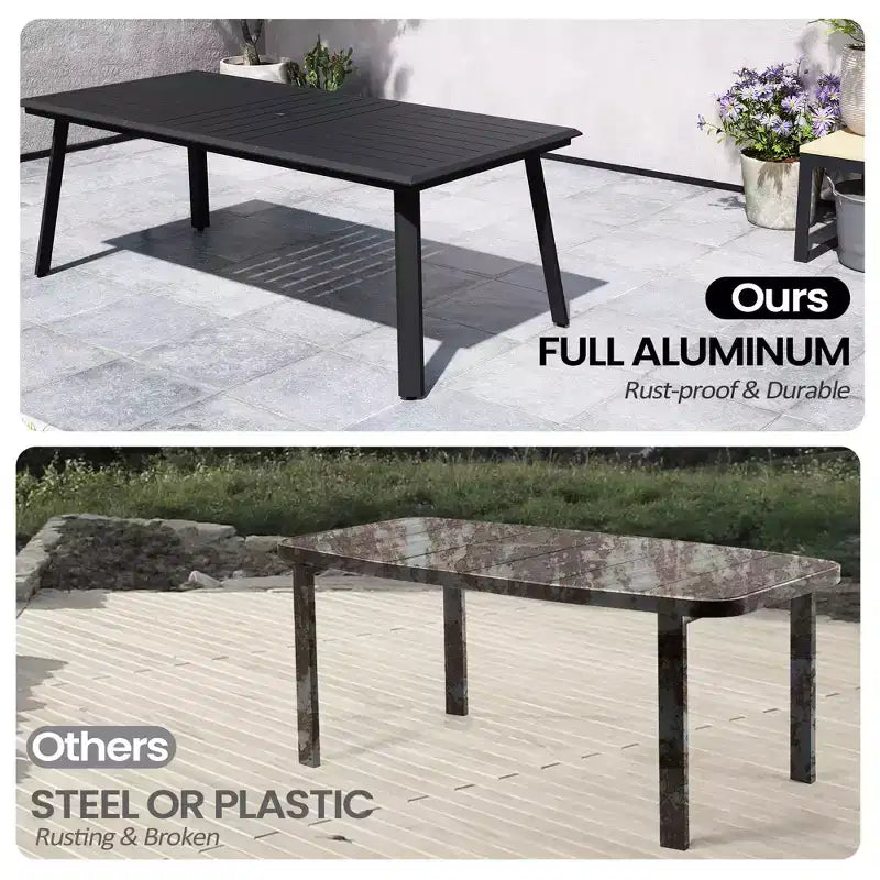 Ensembles de salle à manger d'extérieur en aluminium Crestlive Products – Table de salle à manger de patio avec chaises classiques à accoudoirs ronds pour 6 à 10 personnes
