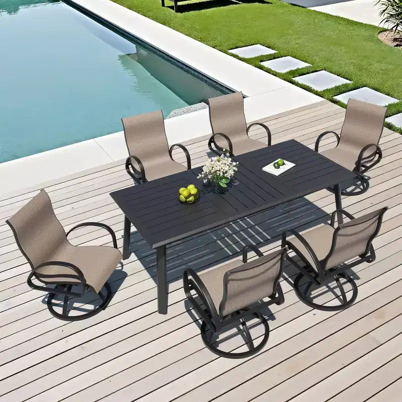 Crestlive Products Aluminum Outdoor Dining sets Patio Dining Table with Classic Round Armchairs for 6-10 People Outside