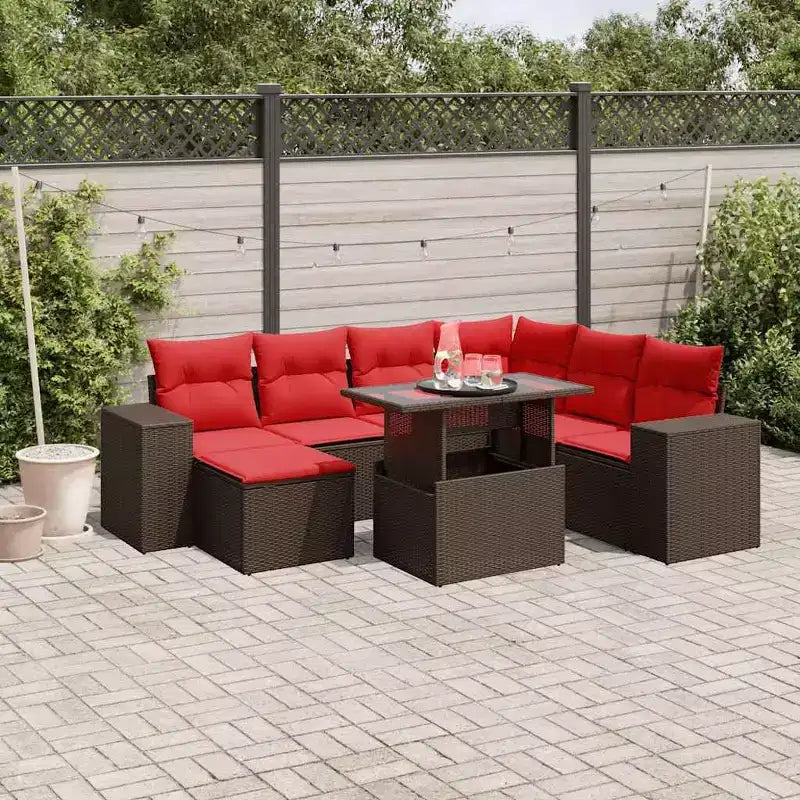 vidaXL Salon de jardin avec coussins, table et canapés 8 pièces en résine tressée