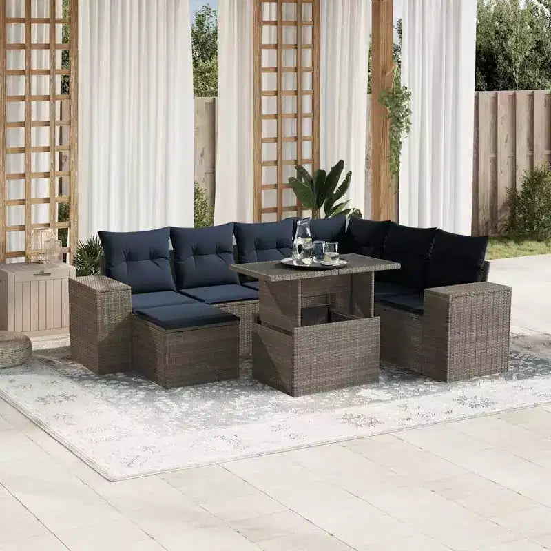 vidaXL Salon de jardin avec coussins, table et canapés 8 pièces en résine tressée
