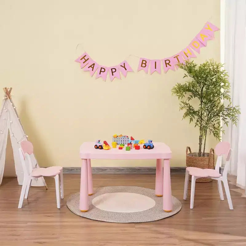 Ensemble 3 pièces table et chaises en plastique pour enfants (rose et blanc) – Idéal pour la lecture, la ludo-éducative, le dessin et la salle de jeux