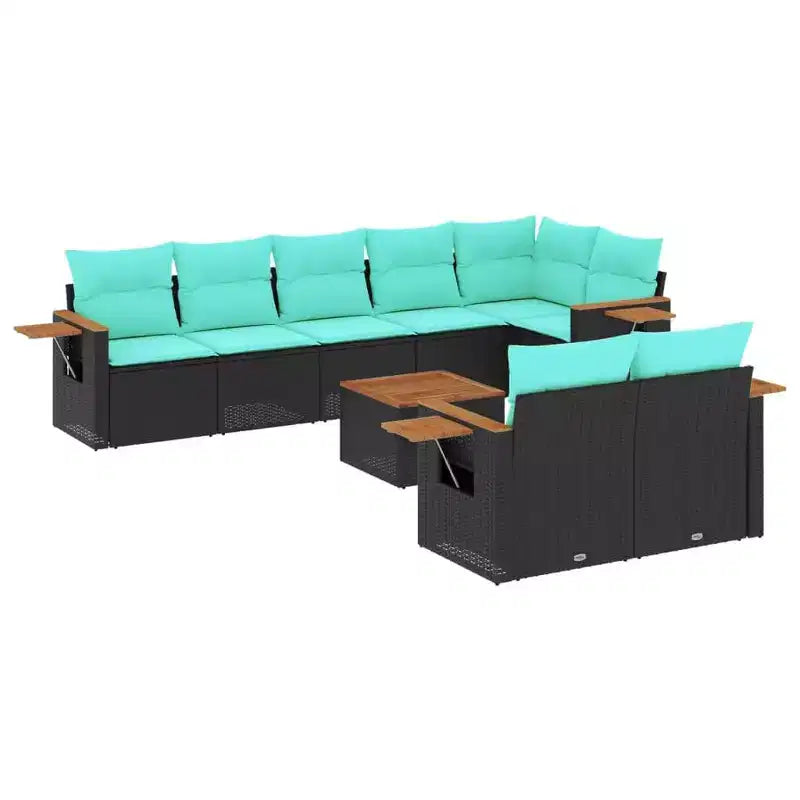 vidaXL 9 Piece Patio Sofa Set with Cushions Black Poly Rattan