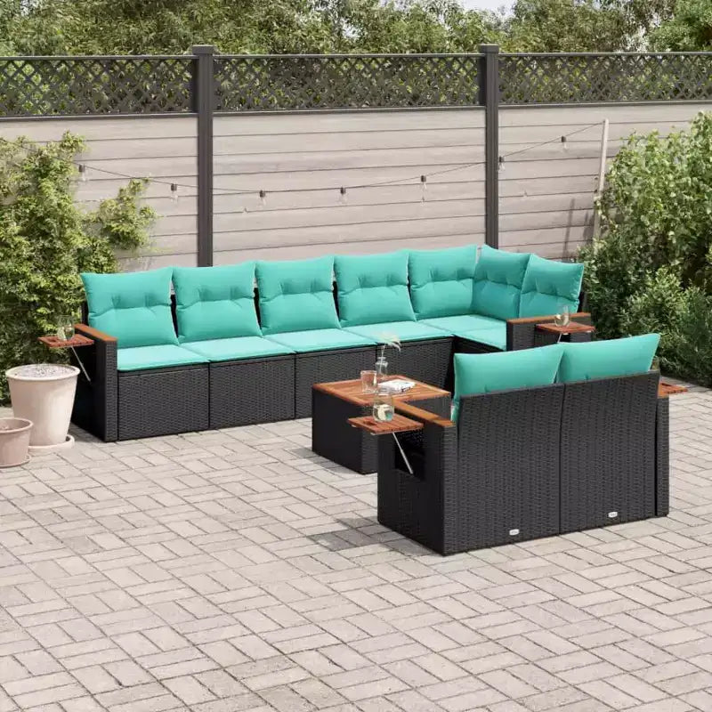 vidaXL Salon de jardin 9 pcs avec coussins résine tressée noir