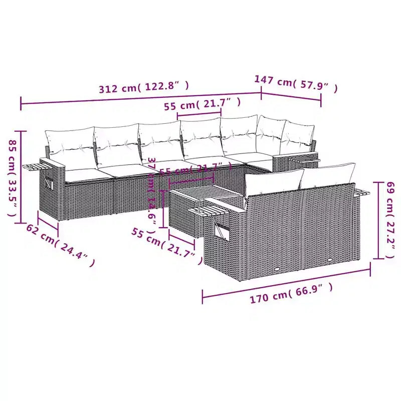 vidaXL Salon de jardin 9 pcs avec coussins résine tressée noir
