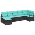 vidaXL Garden Sofa Set with Cushion 7 pcs Black Poly rattan - Black without table Blue