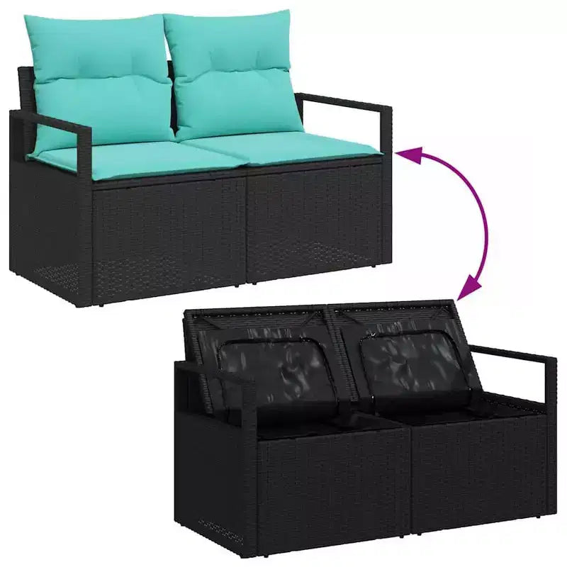 vidaXL Salon de jardin avec coussins 7 pcs Résine tressée Noir - Noir sans table Bleu