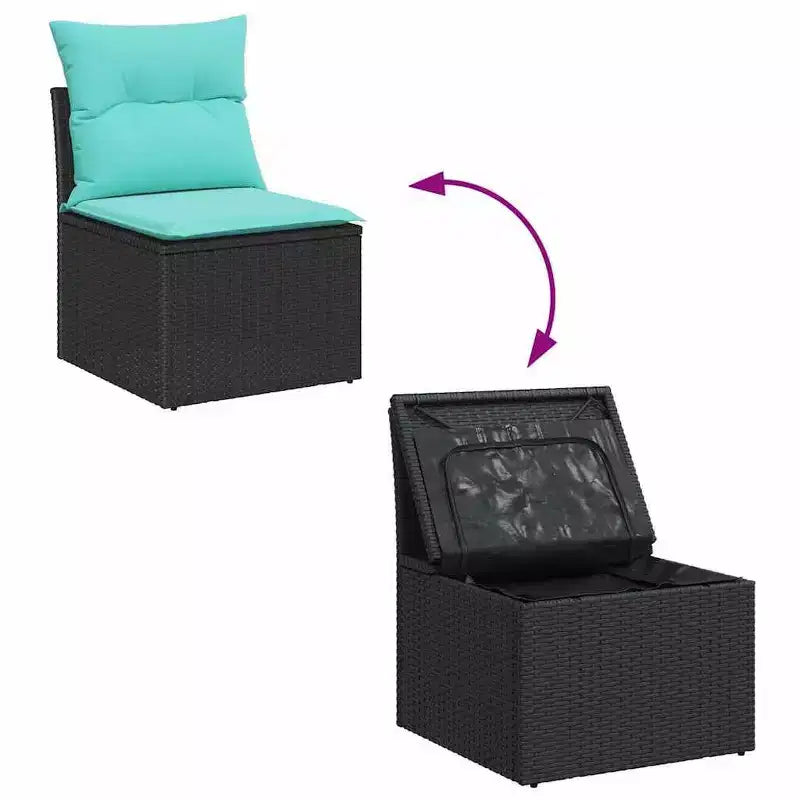 vidaXL Salon de jardin avec coussins 7 pcs Résine tressée Noir - Noir sans table Bleu