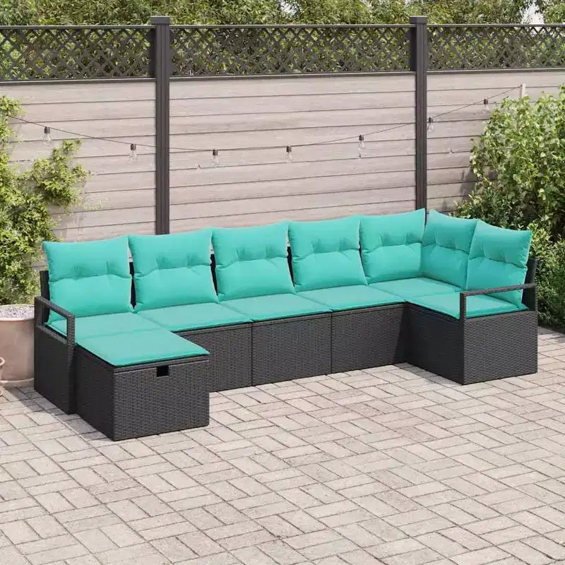 vidaXL Salon de jardin avec coussins 7 pcs Résine tressée Noir - Noir sans table Bleu