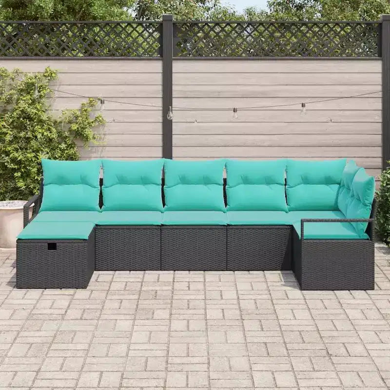 vidaXL Salon de jardin avec coussins 7 pcs Résine tressée Noir - Noir sans table Bleu