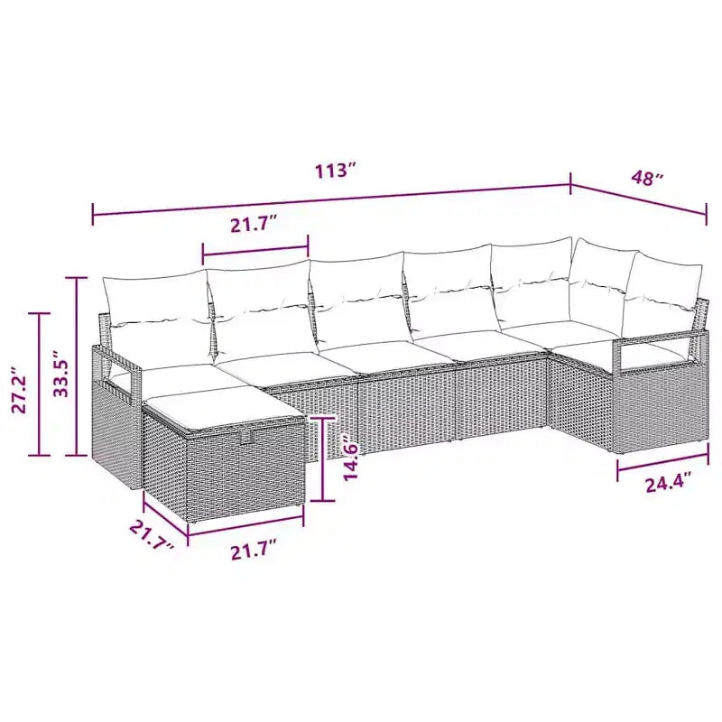 vidaXL Salon de jardin avec coussins 7 pcs Résine tressée Noir - Noir sans table Bleu