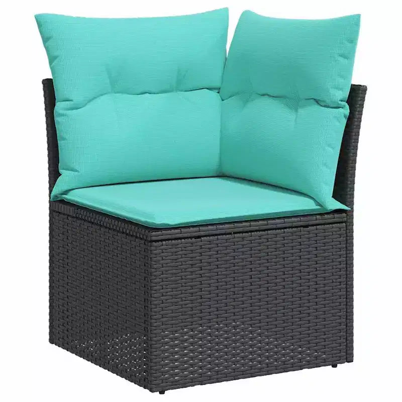 vidaXL Salon de jardin avec coussins 7 pcs Résine tressée Noir - Noir sans table Bleu