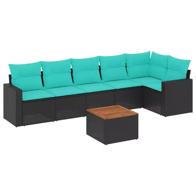 vidaXL 7 Piece Patio Sofa Set with Cushions Black Poly Rattan