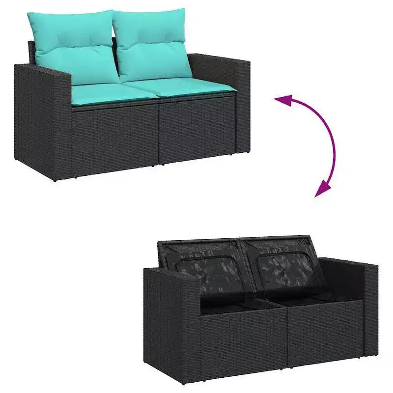 vidaXL Salon de jardin 7 pcs avec coussins résine tressée noir