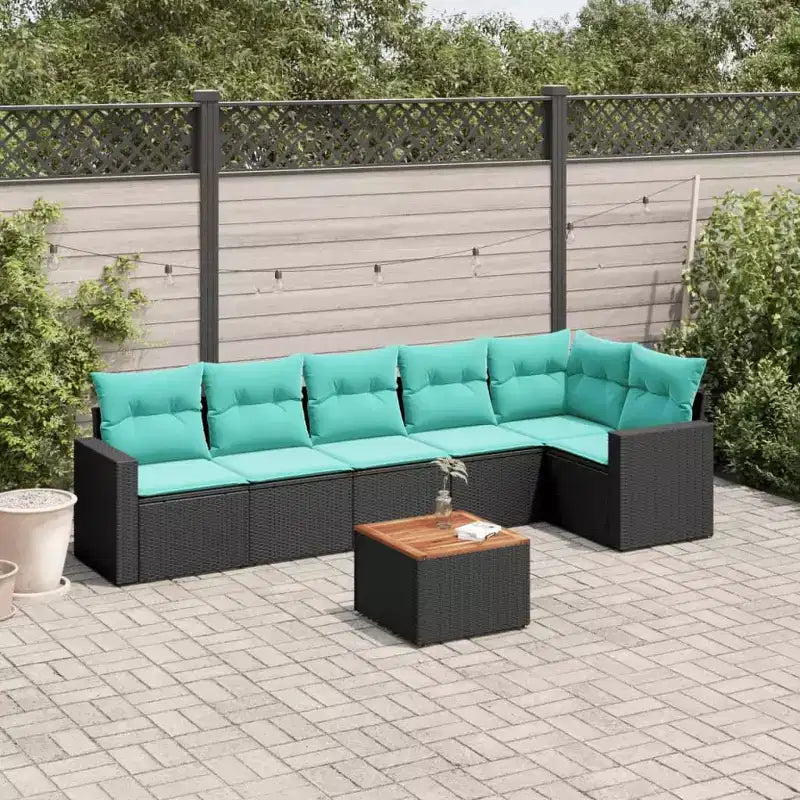 vidaXL Salon de jardin 7 pcs avec coussins résine tressée noir
