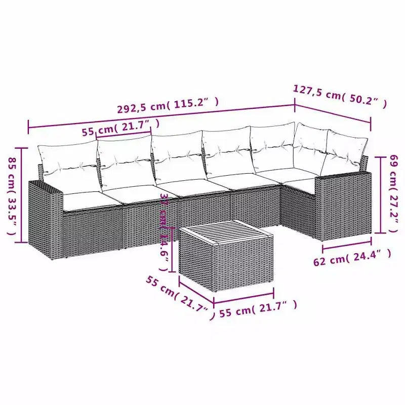 vidaXL Salon de jardin 7 pcs avec coussins résine tressée noir