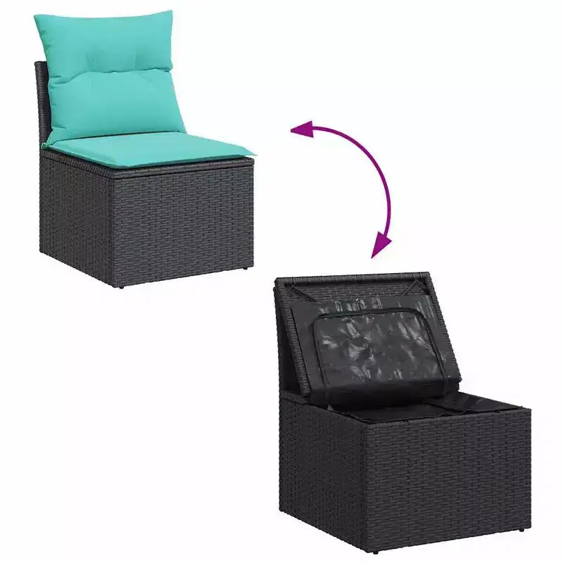 vidaXL Salon de jardin 7 pcs avec coussins résine tressée noir