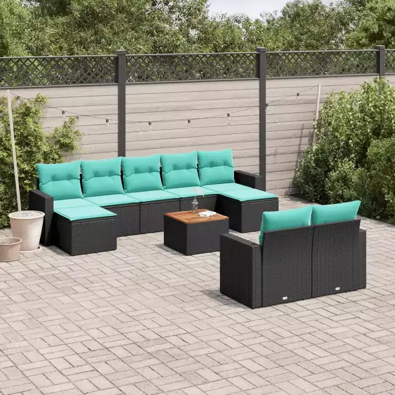 vidaXL Salon de jardin 10 pcs avec coussins résine tressée noir