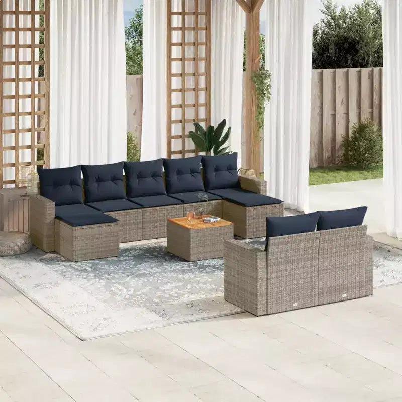 vidaXL Salon de jardin 10 pcs avec coussins résine tressée noir
