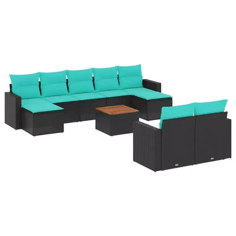 vidaXL 10 Piece Patio Sofa Set with Cushions Black Poly Rattan