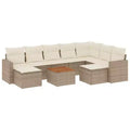 vidaXL Patio Sofa Set with Cushions Outdoor Furniture 10 Piece Poly Rattan - Beige and Cream