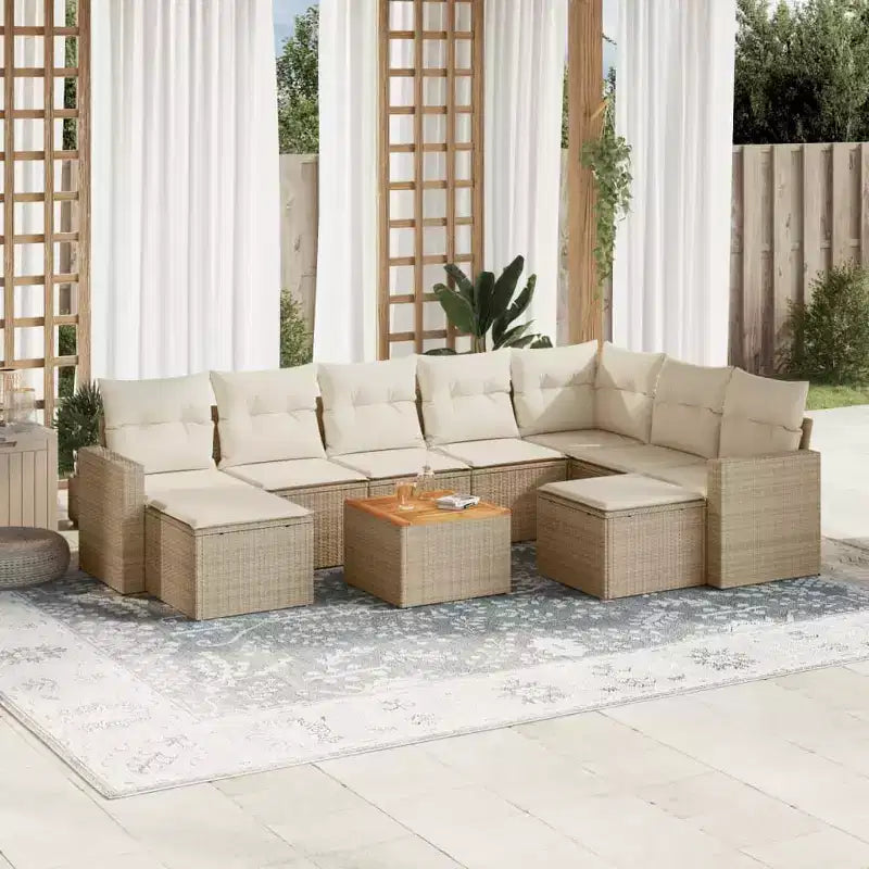 vidaXL Salon de jardin avec coussins 10 pcs Résine tressée Beige et crème