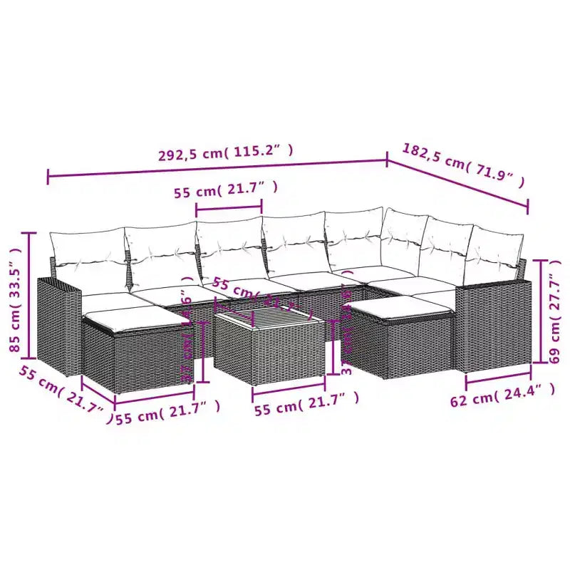 vidaXL Salon de jardin avec coussins 10 pcs Résine tressée Beige et crème
