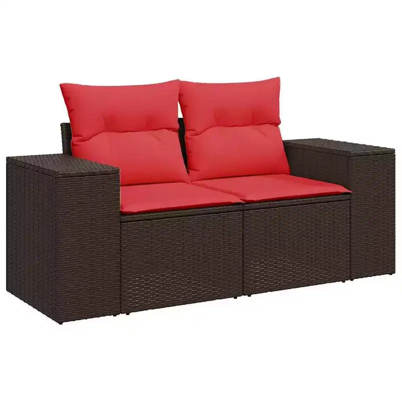 vidaXL Ensemble de canapés de jardin 5 pcs avec coussins résine tressée marron - Marron et rouge sans table