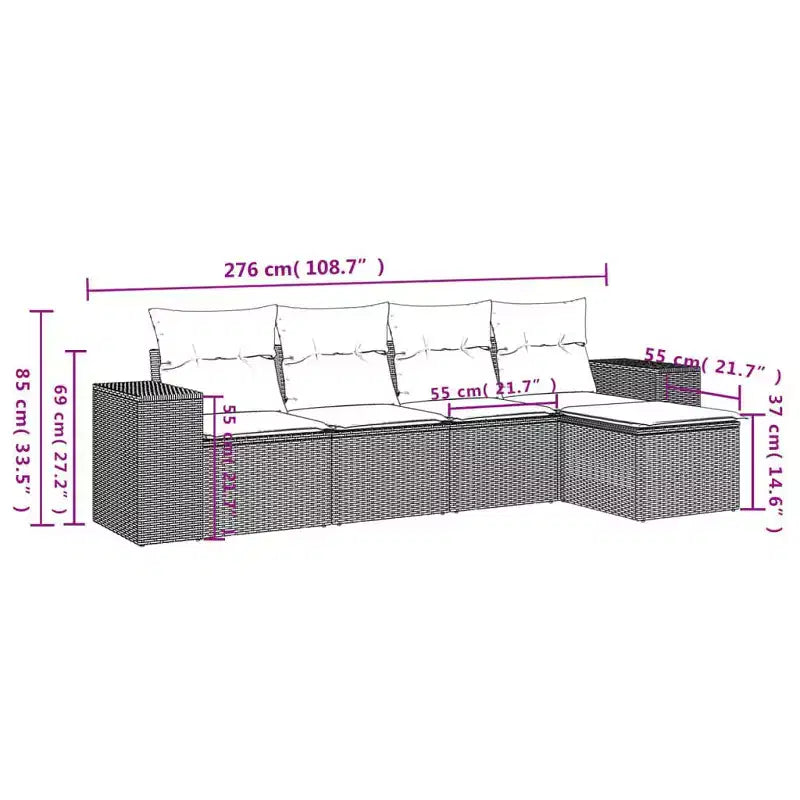 vidaXL Ensemble de canapés de jardin 5 pcs avec coussins résine tressée marron - Marron et rouge sans table