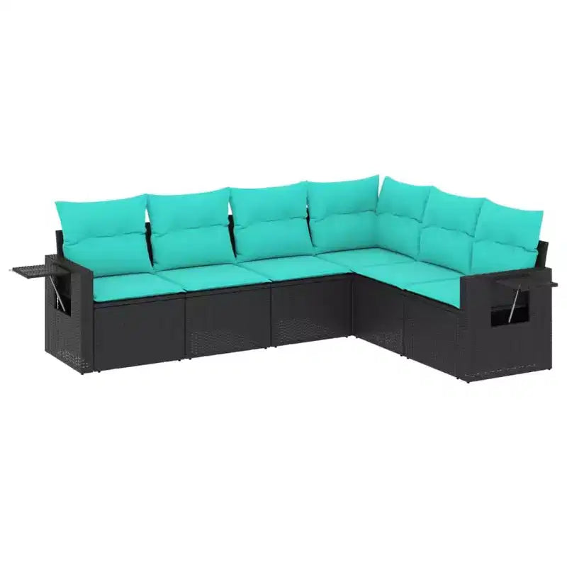 vidaXL Patio Sofa Set Black Sofa, Blue Cushions