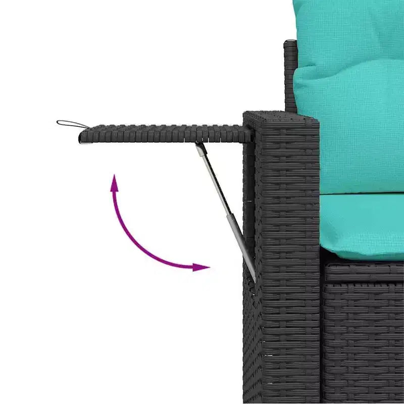 vidaXL Salon de jardin canapé noir, coussins bleus