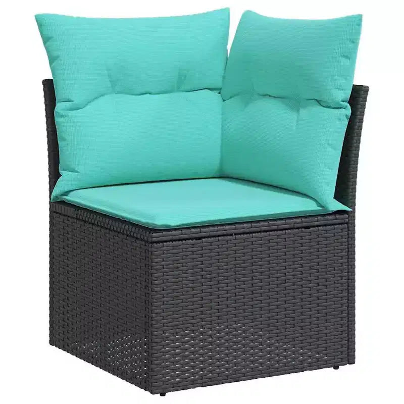 vidaXL Salon de jardin canapé noir, coussins bleus