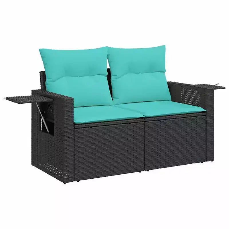 vidaXL Salon de jardin canapé noir, coussins bleus
