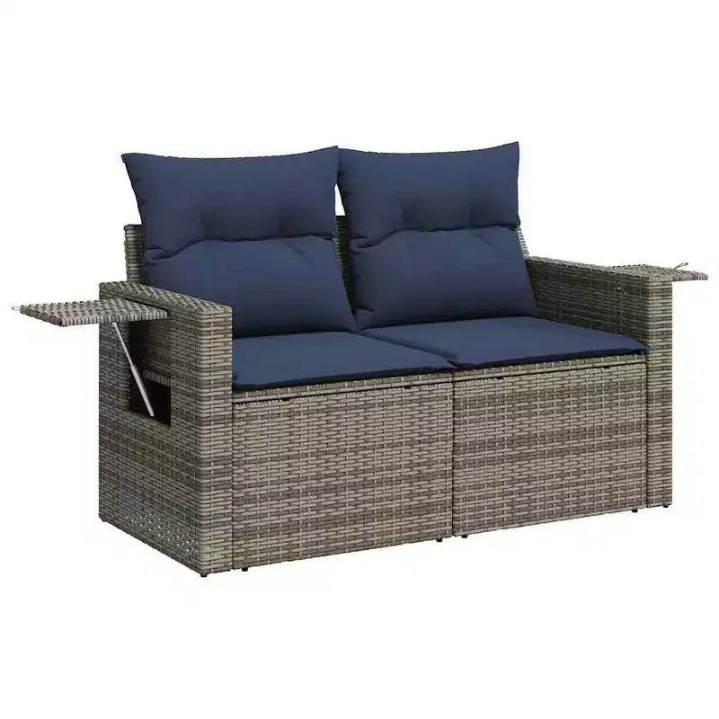 vidaXL Salon de jardin canapé noir, coussins bleus