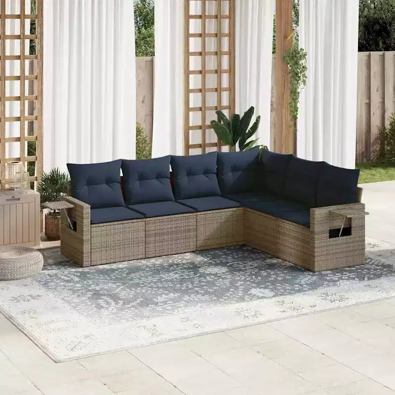 vidaXL Salon de jardin canapé noir, coussins bleus