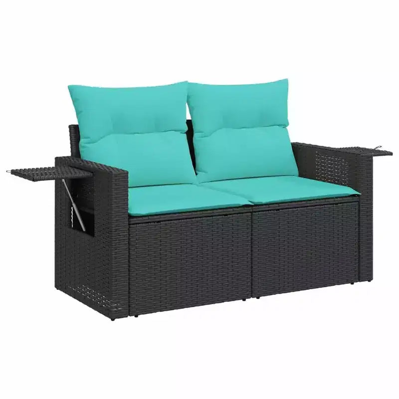vidaXL Salon de jardin canapé noir, coussins bleus
