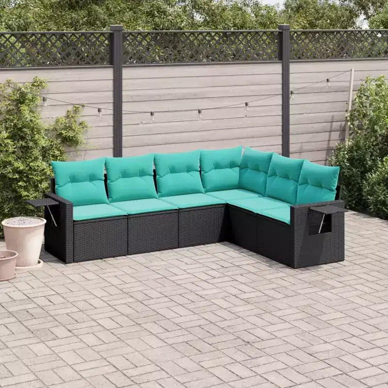 vidaXL Salon de jardin canapé noir, coussins bleus