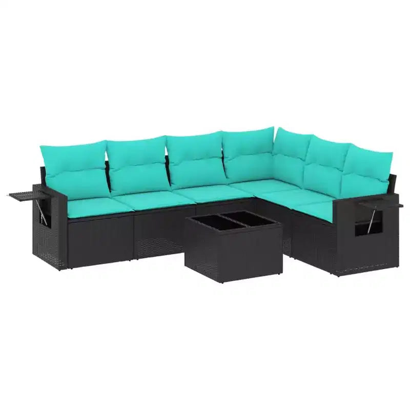 vidaXL Salon de jardin canapé noir, coussins bleus