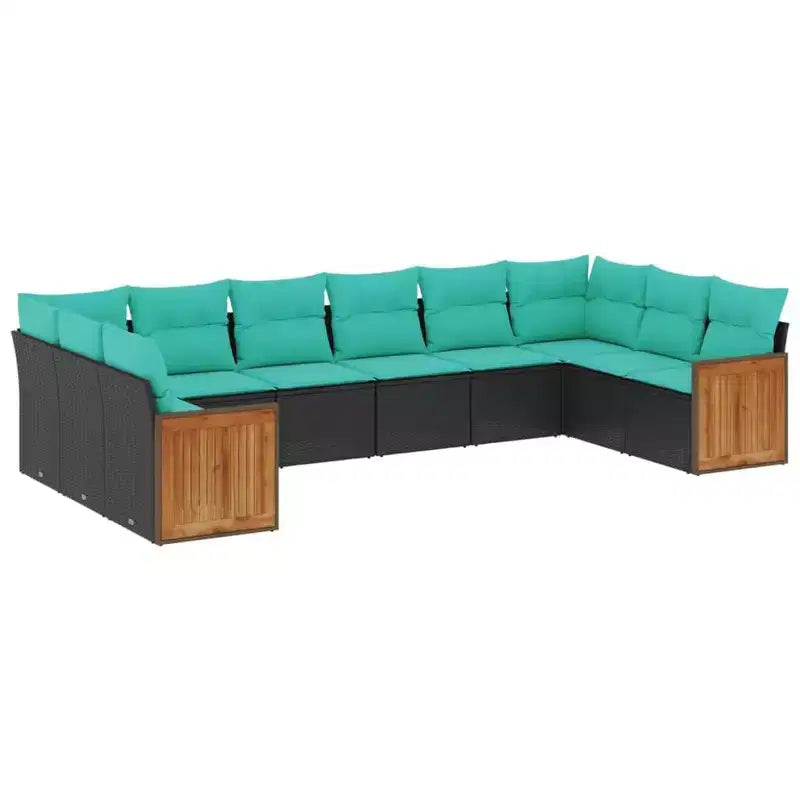 vidaXL Patio Sofa Set Black and Blue PE Rattan, Powder-Coated Steel Large