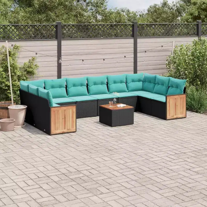 vidaXL Salon de jardin noir et bleu en résine tressée, acier revêtu par poudre Grand modèle