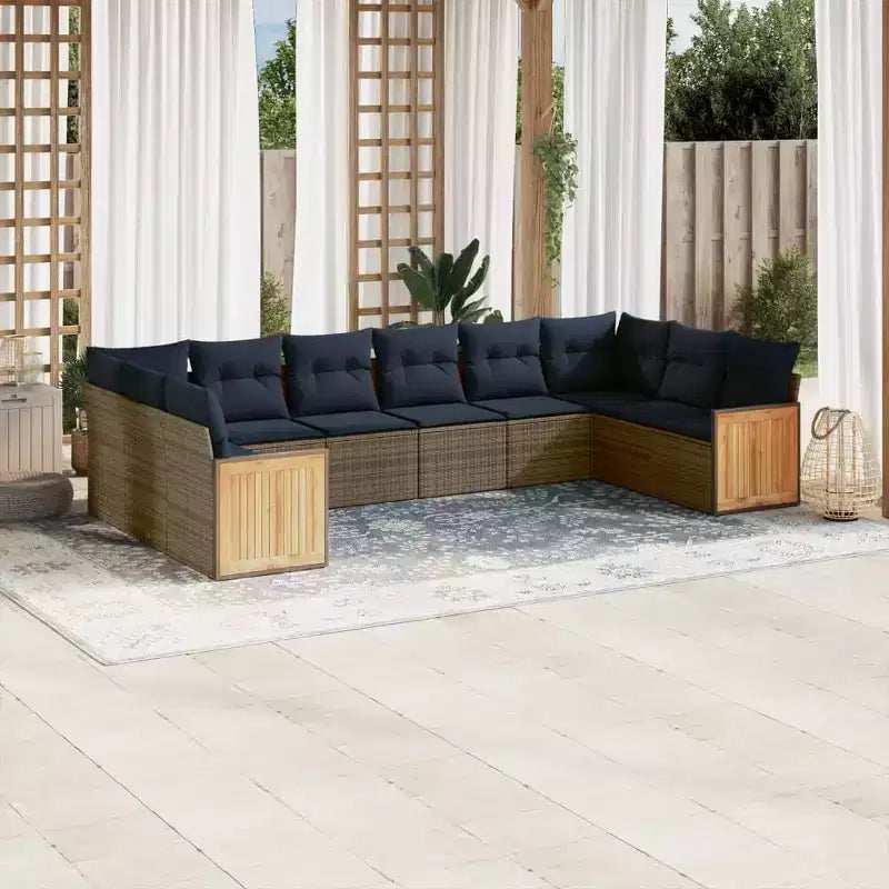 vidaXL Salon de jardin noir et bleu en résine tressée, acier revêtu par poudre Grand modèle